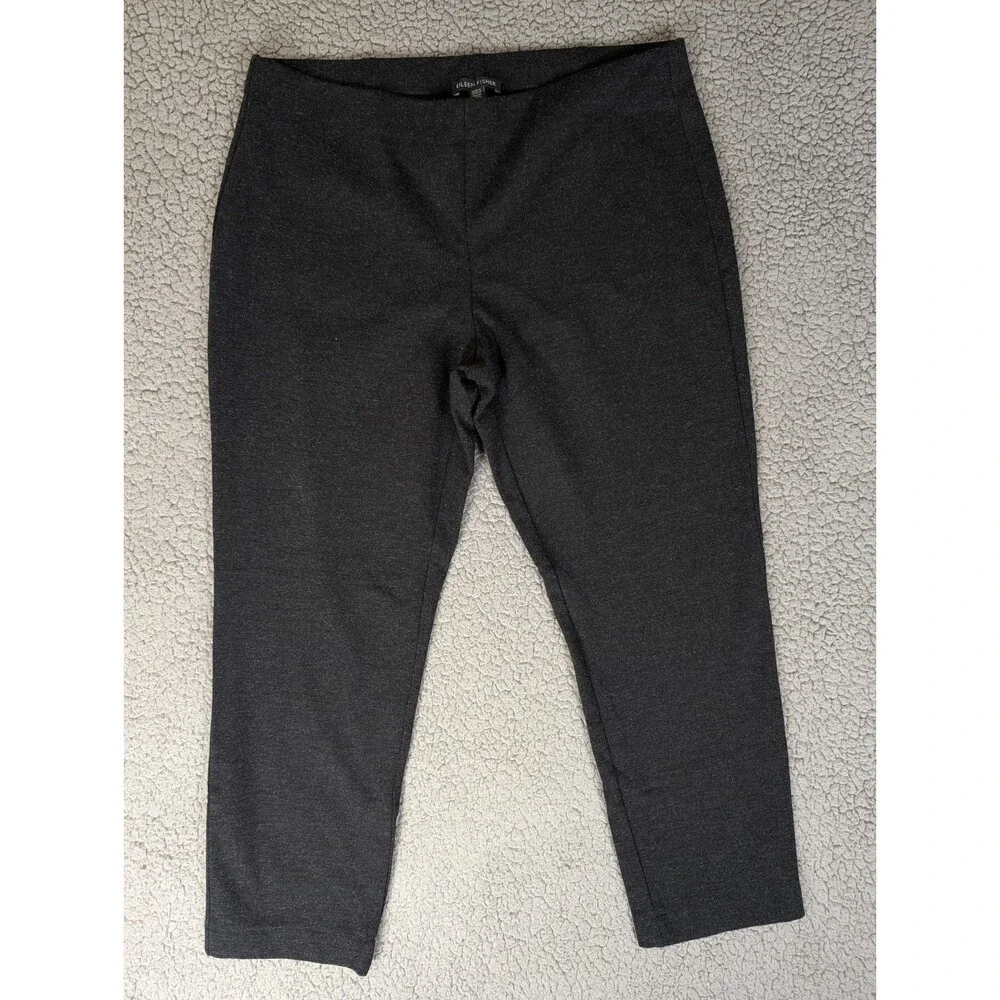 Eileen Fisher Pants Leggings Womens Medium Black Stretch Heathered Straight Leg